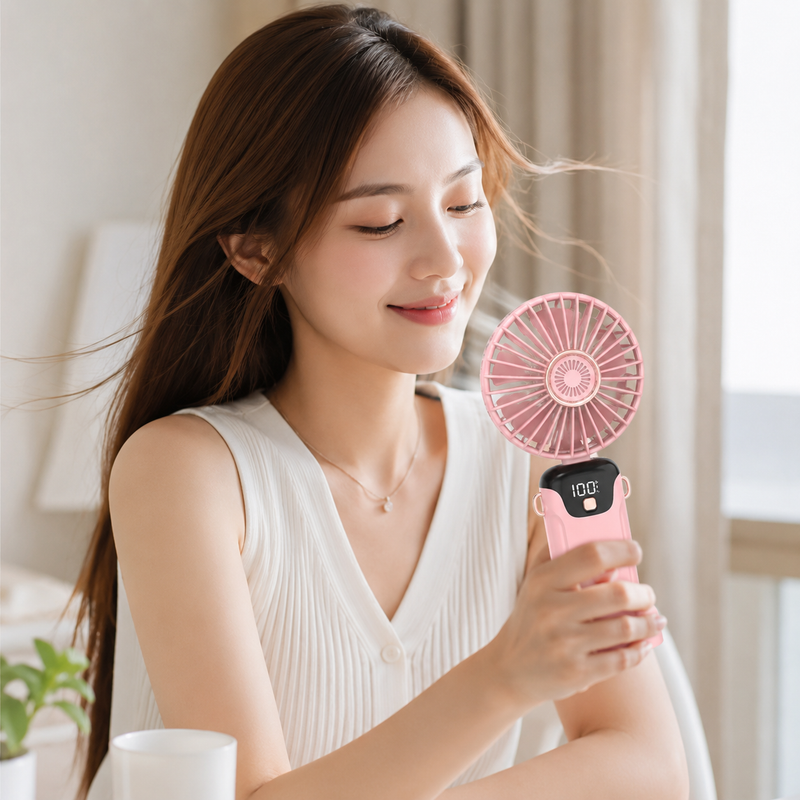 Rechargeable Hand Fan with LED Display | 5 Speed Modes